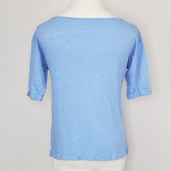 LOFT Linen Short Sleeve Top Blue XS - Picture 4 of 6